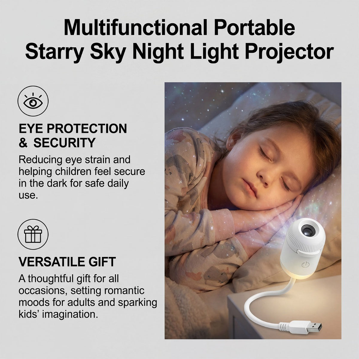 USB-powered night light plugged in and glowing