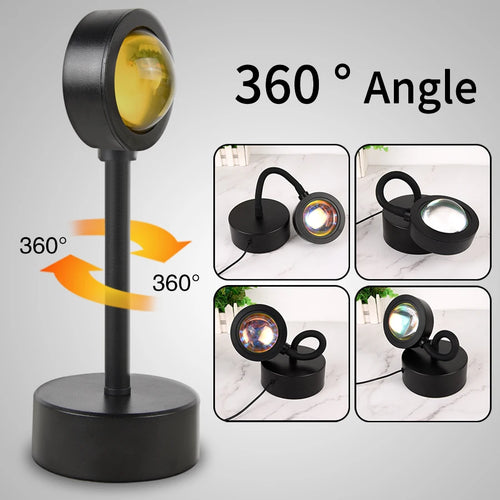 USB-powered sunset projector lamp plugged into power bank