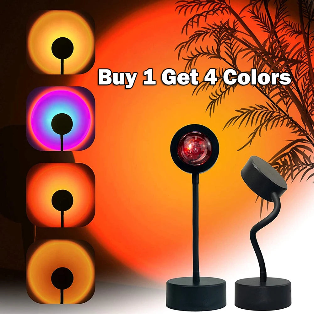 Sunset Ambient Projection Lamp casting warm sunset glow on bedroom wall