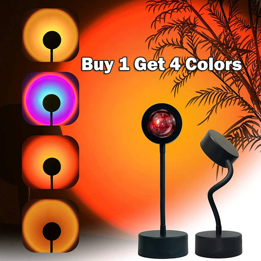 Sunset Ambient Projection Lamp casting warm sunset glow on bedroom wall